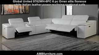 Global United 9762WH 6 pc white italian leather power reclining sectional sofa adjustable headrests