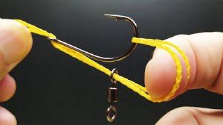 Universal fishing knot for hook and swivel.  Trilene knot.