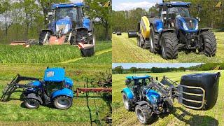 Grasernte 2023 Gras mähen pressen gewickelte Rundballen verladen Traktor & Presse Futter  Milchkühe