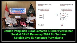 Contoh Penulisan Surat Lamaran & Surat Pernyataan Seleksi CPNS Kemenag 2024 Fix Terbaru Live IG