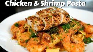 Tuscan Chicken & Shrimp Pasta in 30 Minutes or Less (Weeknight Pasta Dinner Recipe)