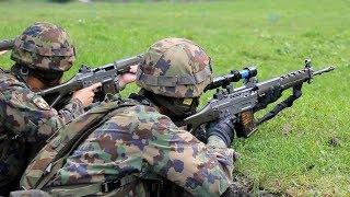 Swiss Soldiers in Action During A Live Fire Range