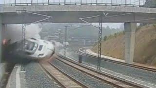 The moment of impact: Terrifying CCTV of Spain train crash near Santiago de Compostela