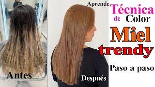 APRENDE hacer COLOR MIEL TRENDY en pelo DECOLORADO Y NATURA TECNICA Y FORMULA