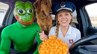 Police Surprises Frog & Puppy with Car Ride Chase