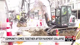 Community comes together after pavement collapse