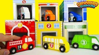 Learn Community Vehicle Names with Stacking Toy Car Garages!