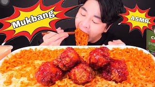 MUKBANG FRIED CHICKEN & CARBO SPICY NOODLES (ASMR EATING SOUNDS)