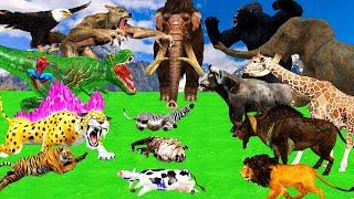 10 Mammoth Elephant Cow Gorilla vs 10 Zombie Tiger Lion Attack Baby Cow Saved By 10 Woolly Mammoth