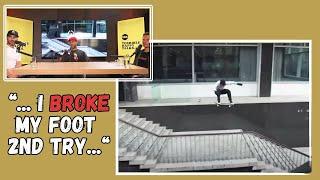 Chima: "I broke my foot 2nd try" (Highlight - Ep #232) **Martin Place double-set ollie NBD**