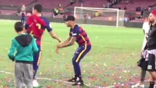 Neymar jr with Carolina dantas and Davi lucca in camp nou for celebration ( 23/05/2016)