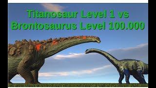 Titanosaur (lvl 1) vs Brontosaurus (lvl 100.000) || ARK: Survival Evolved || Cantex