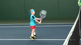 Max (4 years old) practices tennis