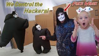 Controlling the Chubby Hackers with Homemade Game Master Mask! Fortnite Dances!!