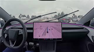 Tesla FSD 13.2.8: LA Highway at Rush Hour in the Rain