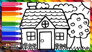 Come Disegnare una Casa  Disegnare e Colorare una Casa con un Giardino  Disegni per Bambini