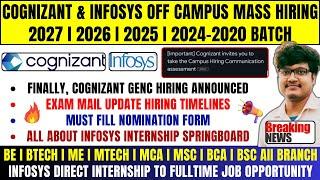 Cognizant GenC Mass Hiring Announced | Infosys Direct Internship to Job Opportunity 2027-2020 Batch