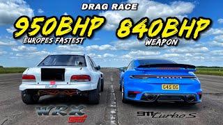 RACE CAR v SUPER CAR..950HP IMPREZA WRX STI v 840HP 911 TURBO S