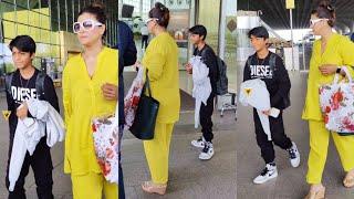 Kajol Devgan with her son Yug Devgn Spotted at Mumbai Airport ️