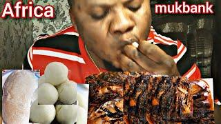 Asmr Fufu With Vegetables Soup And Goat Head |African Food Mukbank |