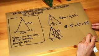 Use Pythagoras' theorem to find the area of a triangle.