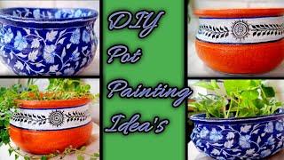 DIY Pot Painting Idea's Part -1|Terracotta Pot Painting | Blue Pottery Painting on Clay Pot