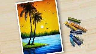 ️  Tricks To Draw Beautiful Scenery For Beginners - Oil Pastel Drawing