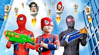 Battle Nerf Gun In Real Life || KID SPIDER MAN Vs TEAM Spider-man IN DANGER And  Skibidi Toilet