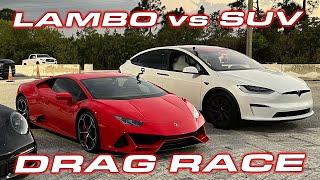 SUV vs Lamborghini?  * Tesla Model X Plaid vs Lamborghini Huracan EVO 1/4 Mile Drag Race