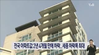 전국 아파트값 2년 4개월 만에 하락..세종 하락폭 최대｜ TJB 대전·세종·충남뉴스