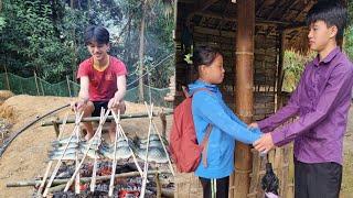 The boy bailed water from the pond to catch fish and dried the fish - Ly Dinh Quang