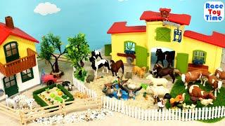 Yellow Barn with Farm House and Vegetable Garden - Happy Farm Animals