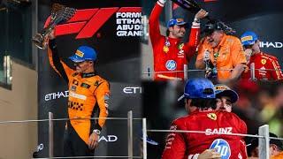 Lando Norris celebrates win with Carlos Sainz & Charles Leclerc | Last podium of the year BTS