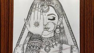 How to draw a Beautiful Traditional bride very easy | Girl drawing | Pencil Sketch