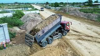 Great project road making and leveling with bulldozer Luigong B160C and dump trucks