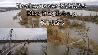 Hochwasser 2023/2024  am 5.01.24 Elbe Magdeburg mit der Drohne