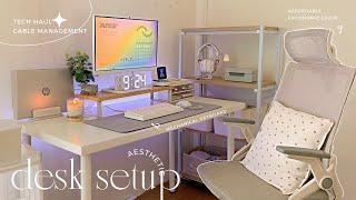 Cozy desk setup 2022, aesthetic & functional | tech haul | cable management | keyboard unboxing 