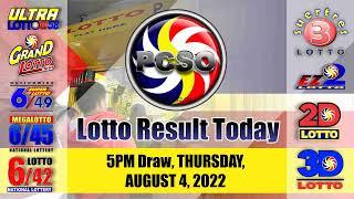 Swertres|3D and EZ2|2D Lotto 5PM Draw, Thursday, August 4, 2022