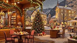 Soothing Christmas Jazz Music for Unwind  Cozy Christmas Porch Coffee Shop Ambience & Snow Falling