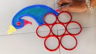 Simple, 2 Unique peacock rangoli | Rangoli kolam | Satisfying Sand Videos | SR Rangoli