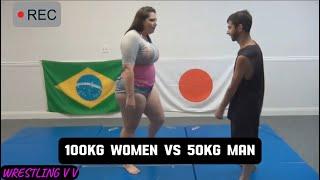 Mixed wrestling between 100KG wrestler & normal 50KG man