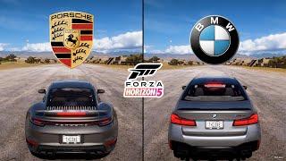 Forza Horizon 5 | Porsche 911 Turbo S 2023 vs. BMW M5 CS 2022 Performance and Sound Comparison