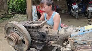 Genius Girl Repair Tractor Engine Was Severely Damaged 60Years Agod / Restore Old Engine New