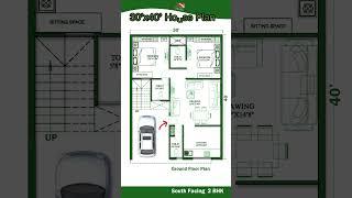 30’× 40’ house plan, 30 by 40 home plan, South Facing 2 BHK & parking #floorplan  #housedesign