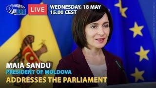 Moldovan President Maia Sandu speaks to the European Parliament