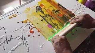 Abstract painting / Just using rubber Squeegee / Acrylics / Demonstration