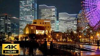 Minato Mirai Yokohama, Rainy Night Walk [4K Walk ASMR]