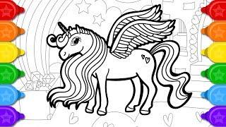 Glitter alicorn drawing and coloring for kids | How to draw glitter alicorn coloring page