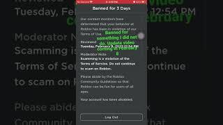 Banned for something I did not do. Roblox- 3 day ban
