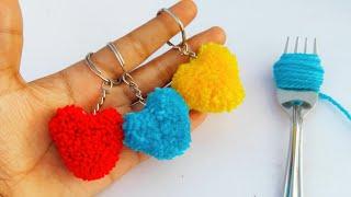 How to Make Keychains With wool | Diy Woolen Heart | Heart Making Ideas